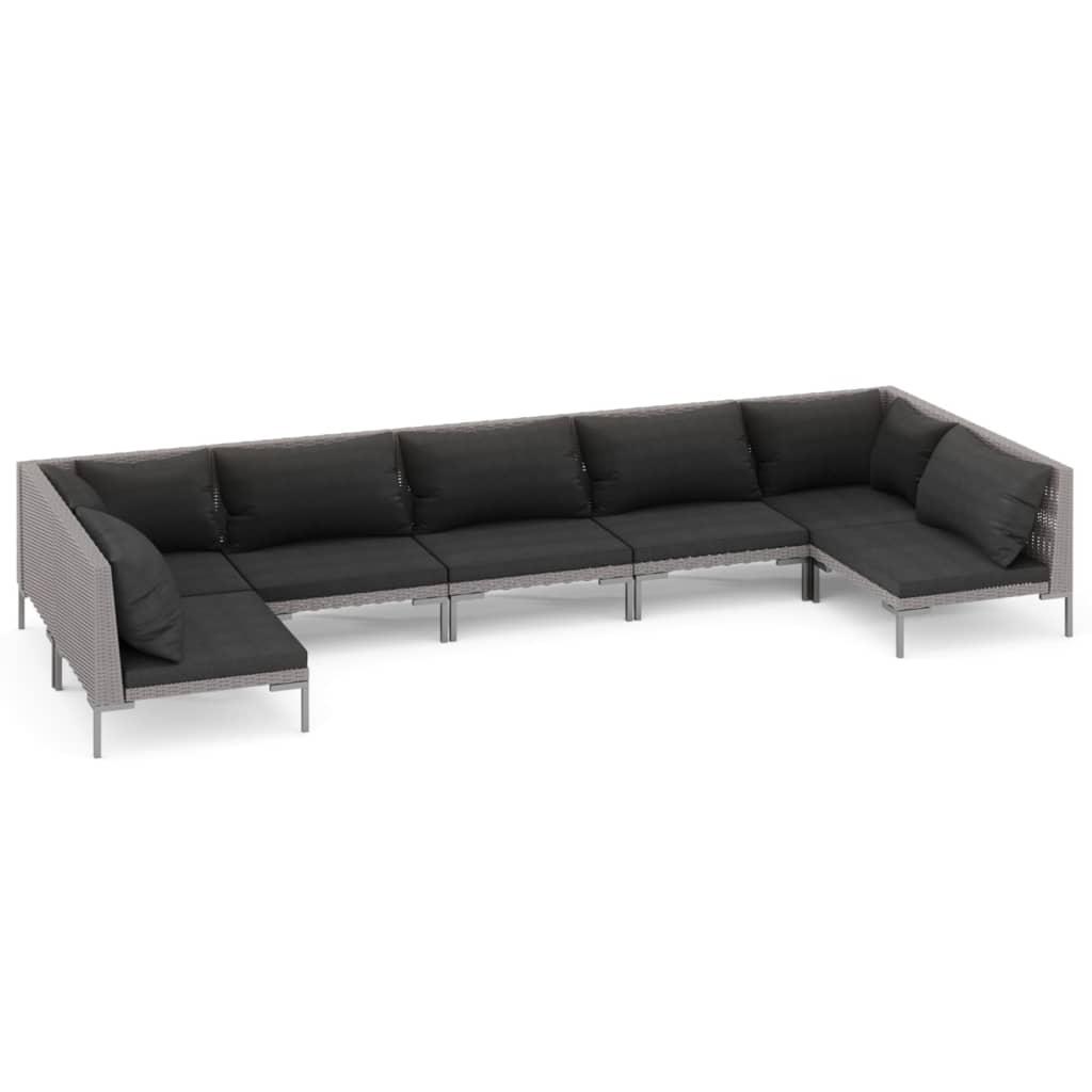 7 Piece Garden Lounge Set with Cushions Poly Rattan Dark Grey