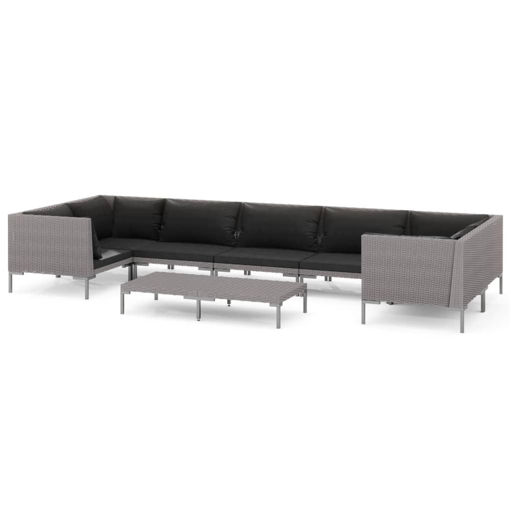 8 Piece Garden Lounge Set with Cushions Poly Rattan Dark Grey