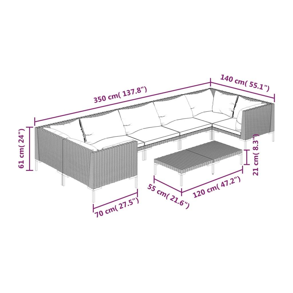 8 Piece Garden Lounge Set with Cushions Poly Rattan Dark Grey