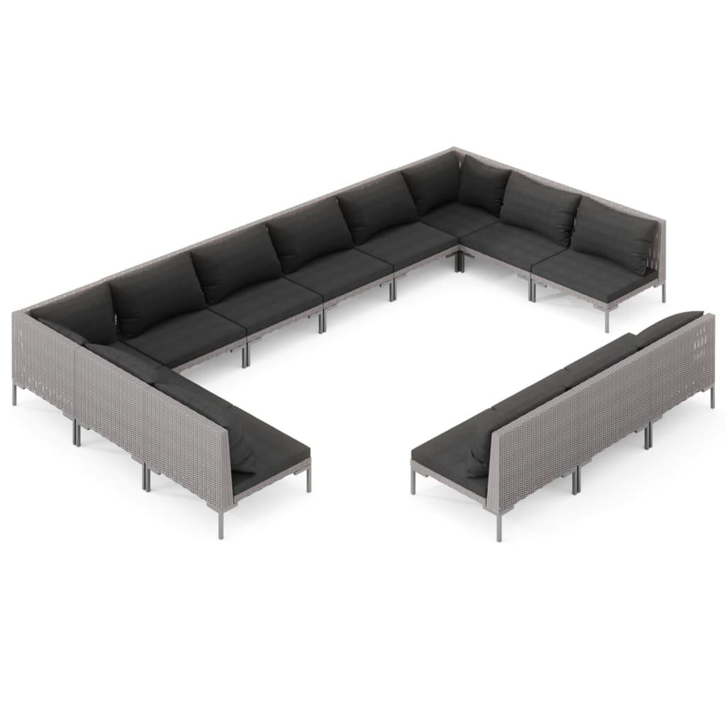 13 Piece Garden Lounge Set with Cushions Poly Rattan Dark Grey