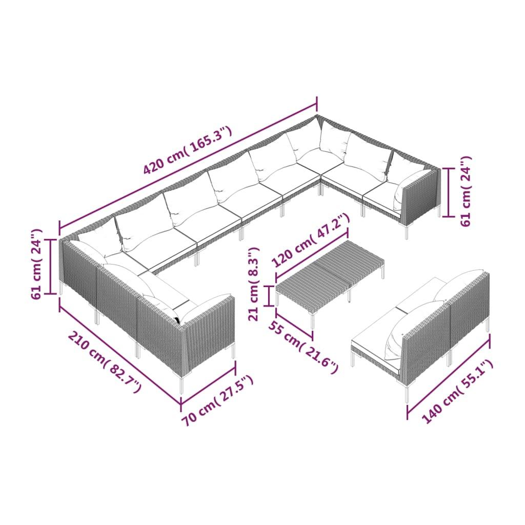 13 Piece Garden Lounge Set with Cushions Poly Rattan Dark Grey