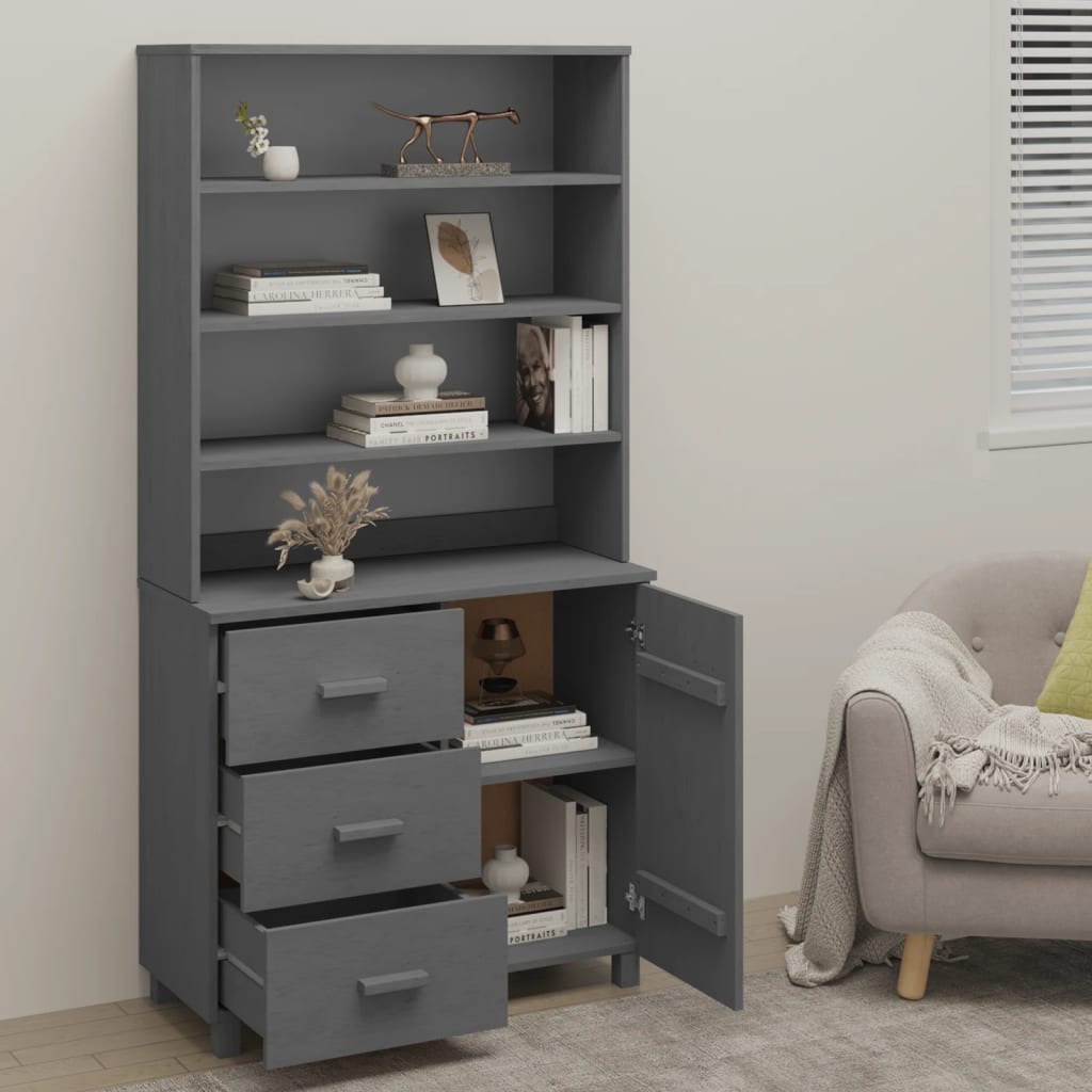 Highboard Solid Wood Pine Dark Grey