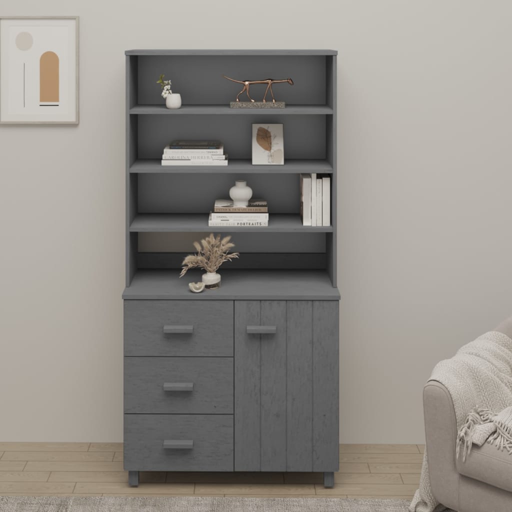 Highboard Solid Wood Pine Dark Grey