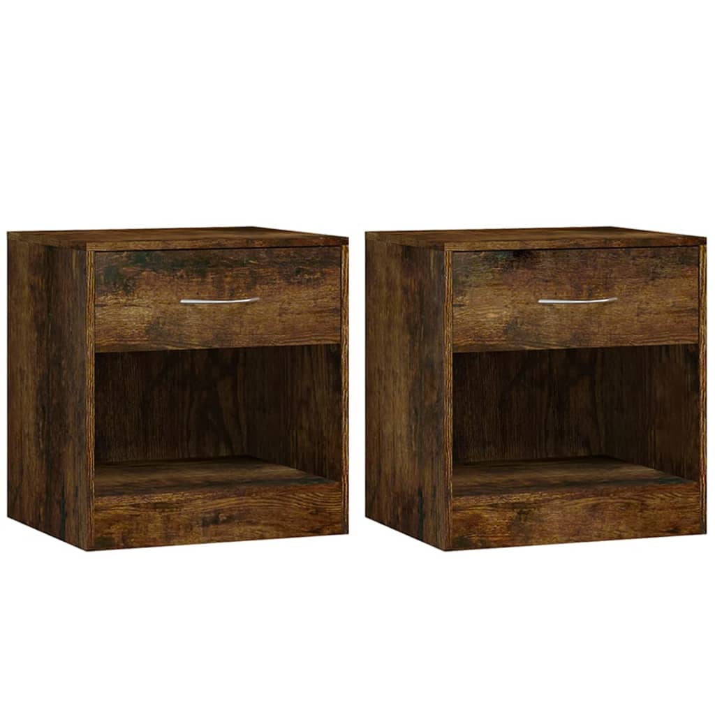Bedside Cabinets 2 pcs with Drawer Smoked Oak