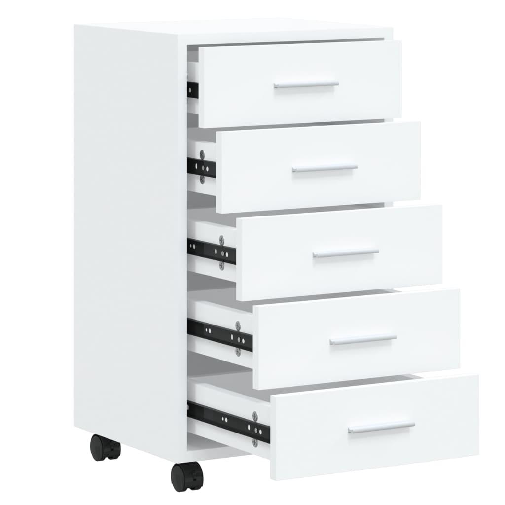 Drawer Cabinet with Castors High Gloss White Engineered Wood