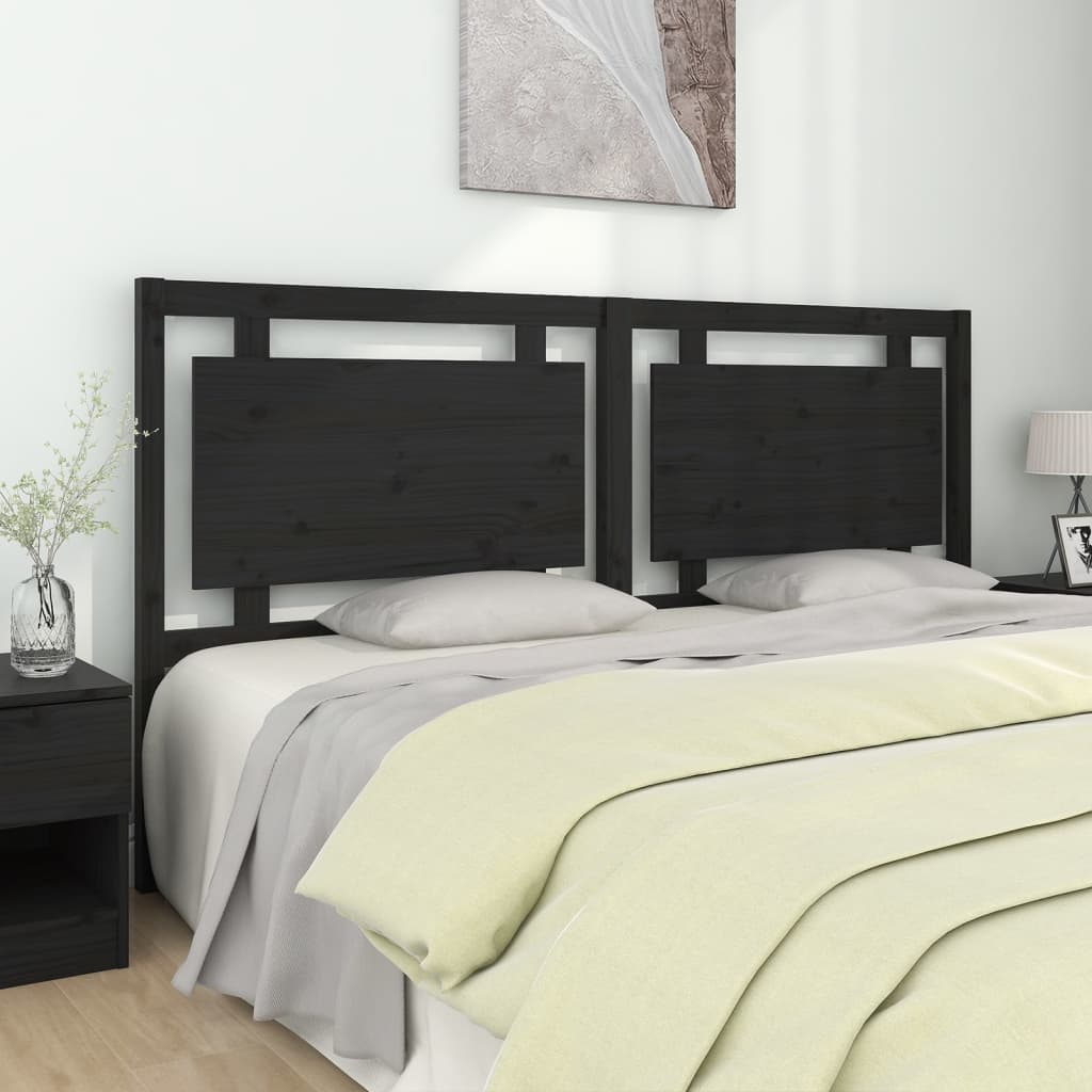 Bed Headboard Black 185.5x4x100 cm Solid Wood Pine