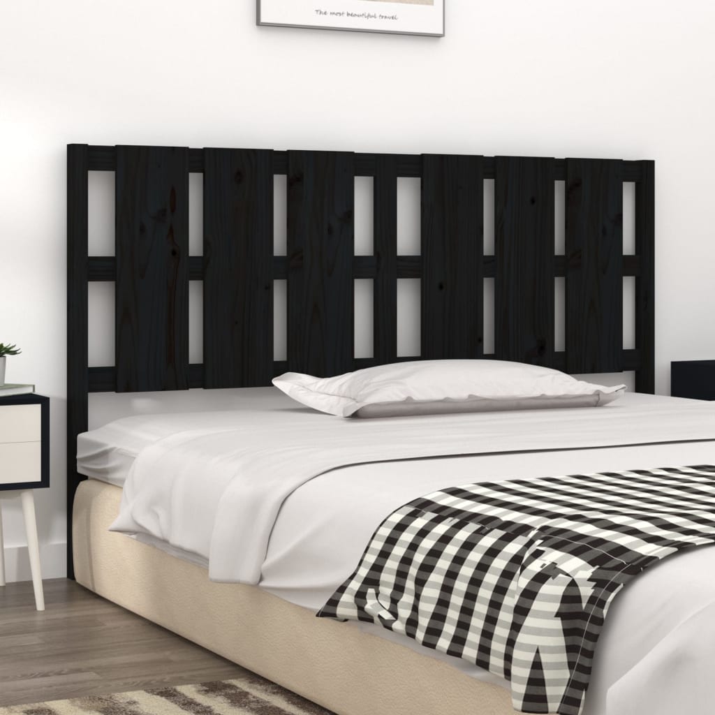 Bed Headboard Black 185.5x4x100 cm Solid Wood Pine