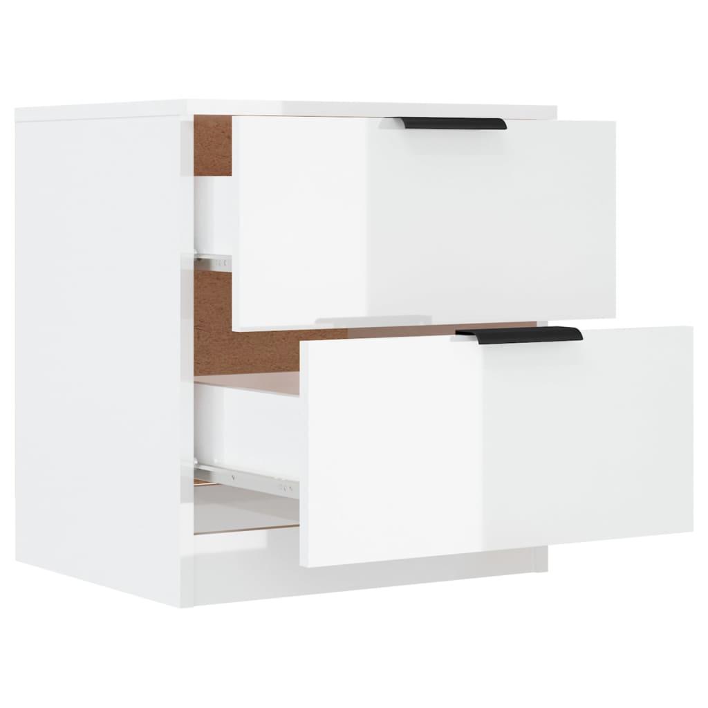 Bedside Cabinets 2 pcs High Gloss White Engineered Wood