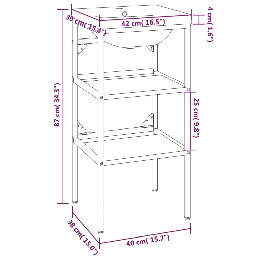 Bathroom Washbasin Frame with Built-in Basin Black Iron
