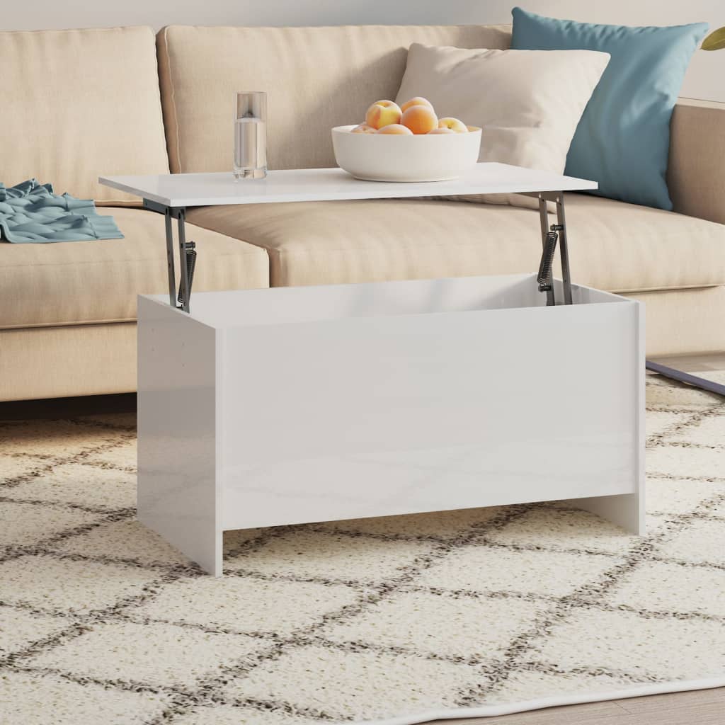 Coffee Table High Gloss White 102x55.5x52.5 cm Engineered Wood