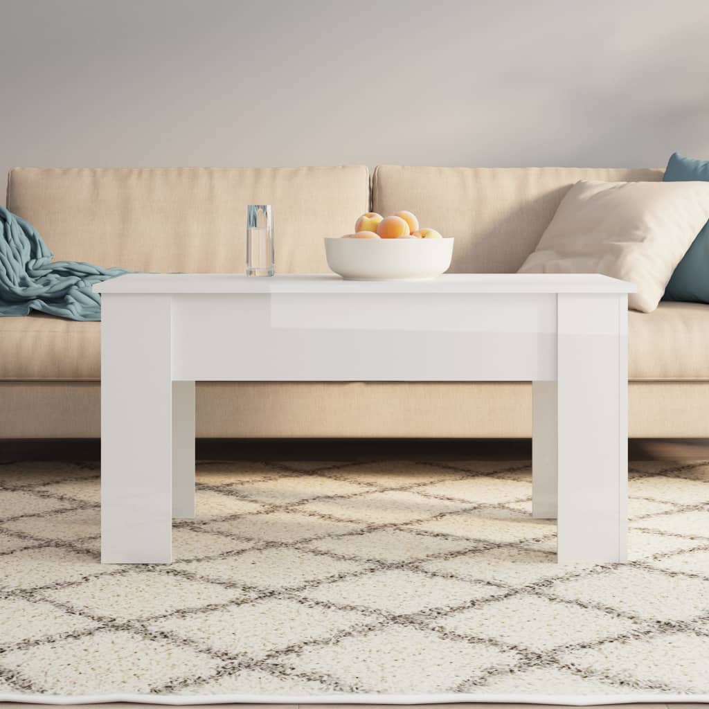Coffee Table High Gloss White 101x49x52 cm Engineered Wood