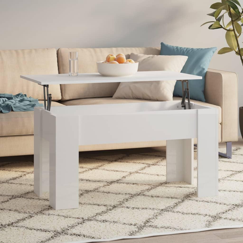 Coffee Table High Gloss White 101x49x52 cm Engineered Wood