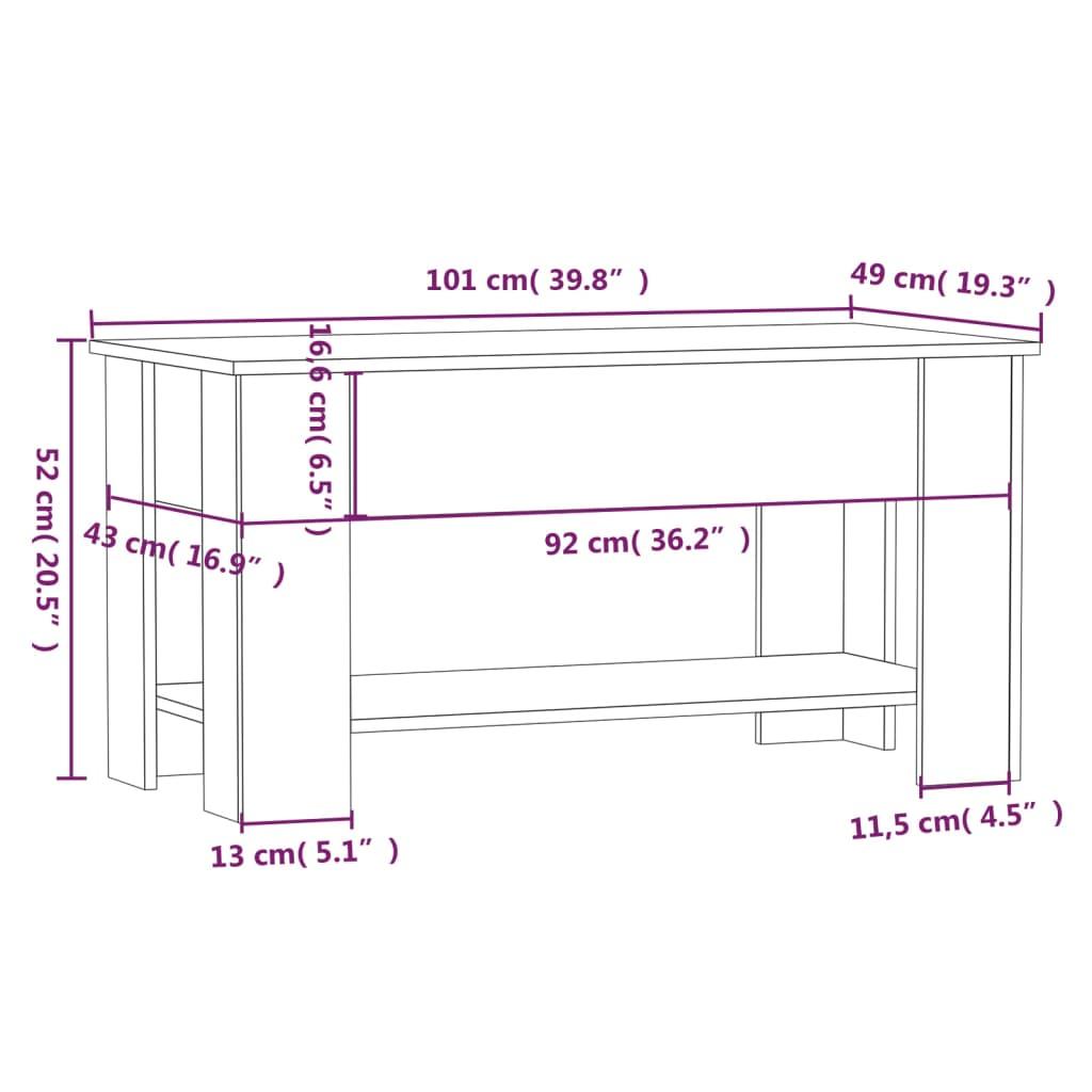 Coffee Table Smoked Oak 101x49x52 cm Engineered Wood