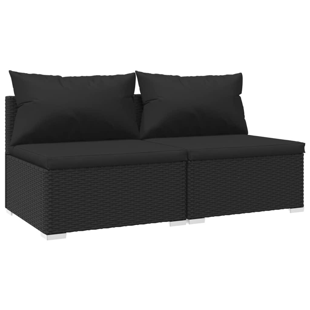 2 Piece Garden Lounge Set with Cushions Poly Rattan Black
