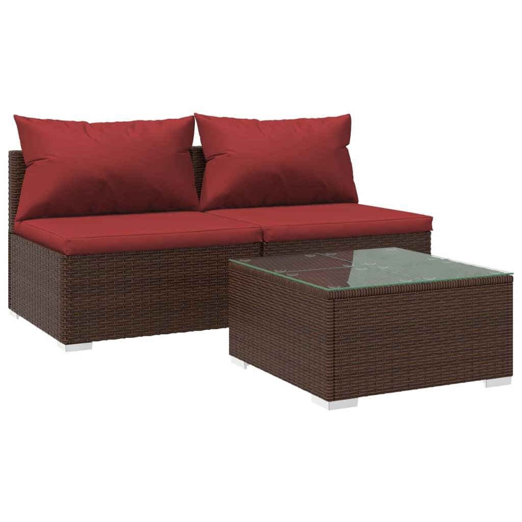3 Piece Garden Lounge Set with Cushions Poly Rattan Brown