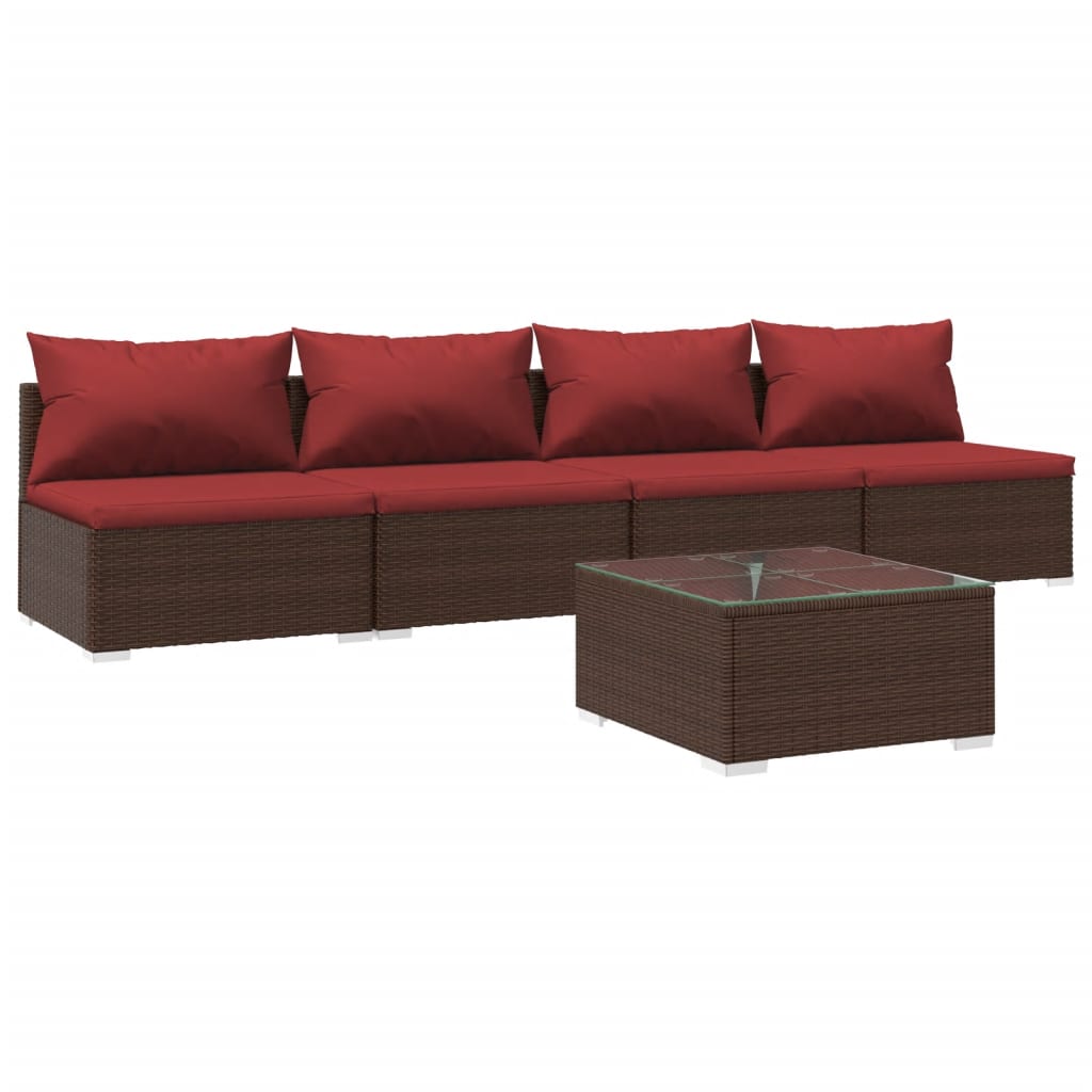 5 Piece Garden Lounge Set with Cushions Poly Rattan Brown