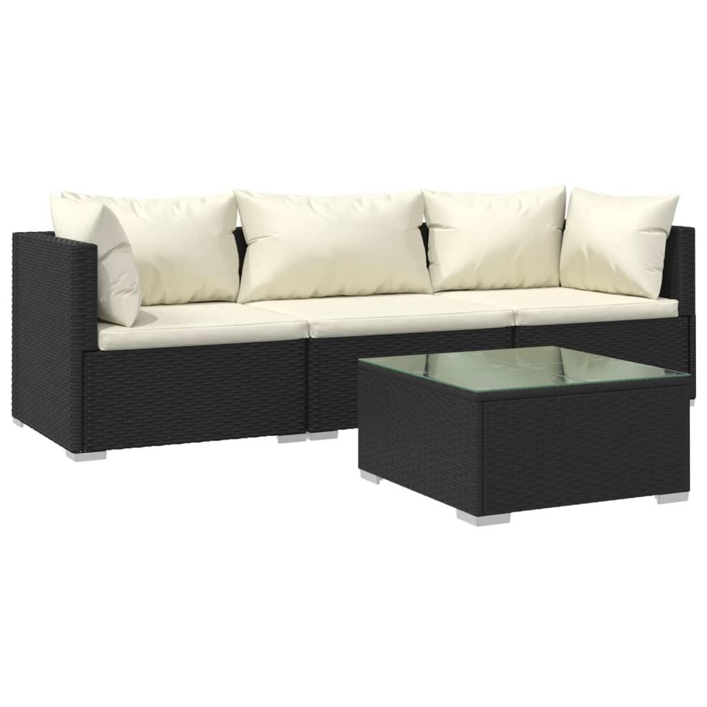 4 Piece Garden Lounge Set with Cushions Poly Rattan Black