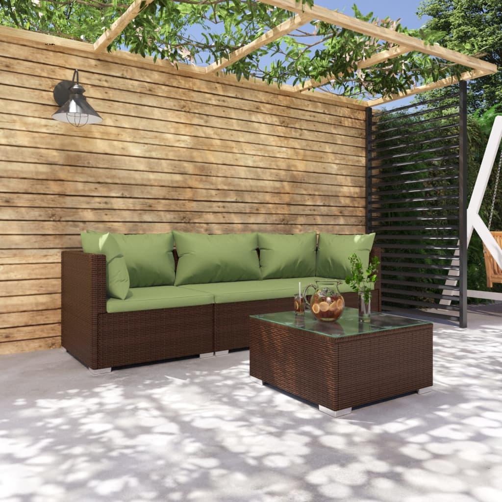 4 Piece Garden Lounge Set with Cushions Poly Rattan Brown