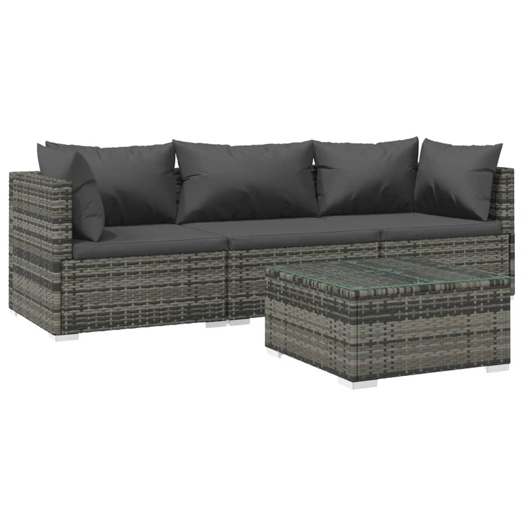 4 Piece Garden Lounge Set with Cushions Poly Rattan Grey