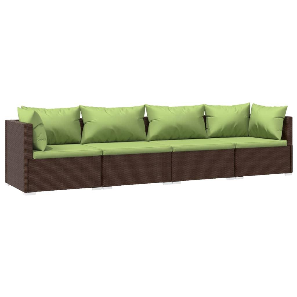 4 Piece Garden Lounge Set with Cushions Poly Rattan Brown