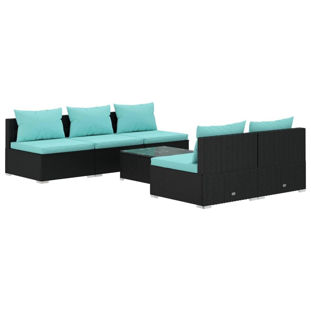 6 Piece Garden Lounge Set with Cushions Poly Rattan Black
