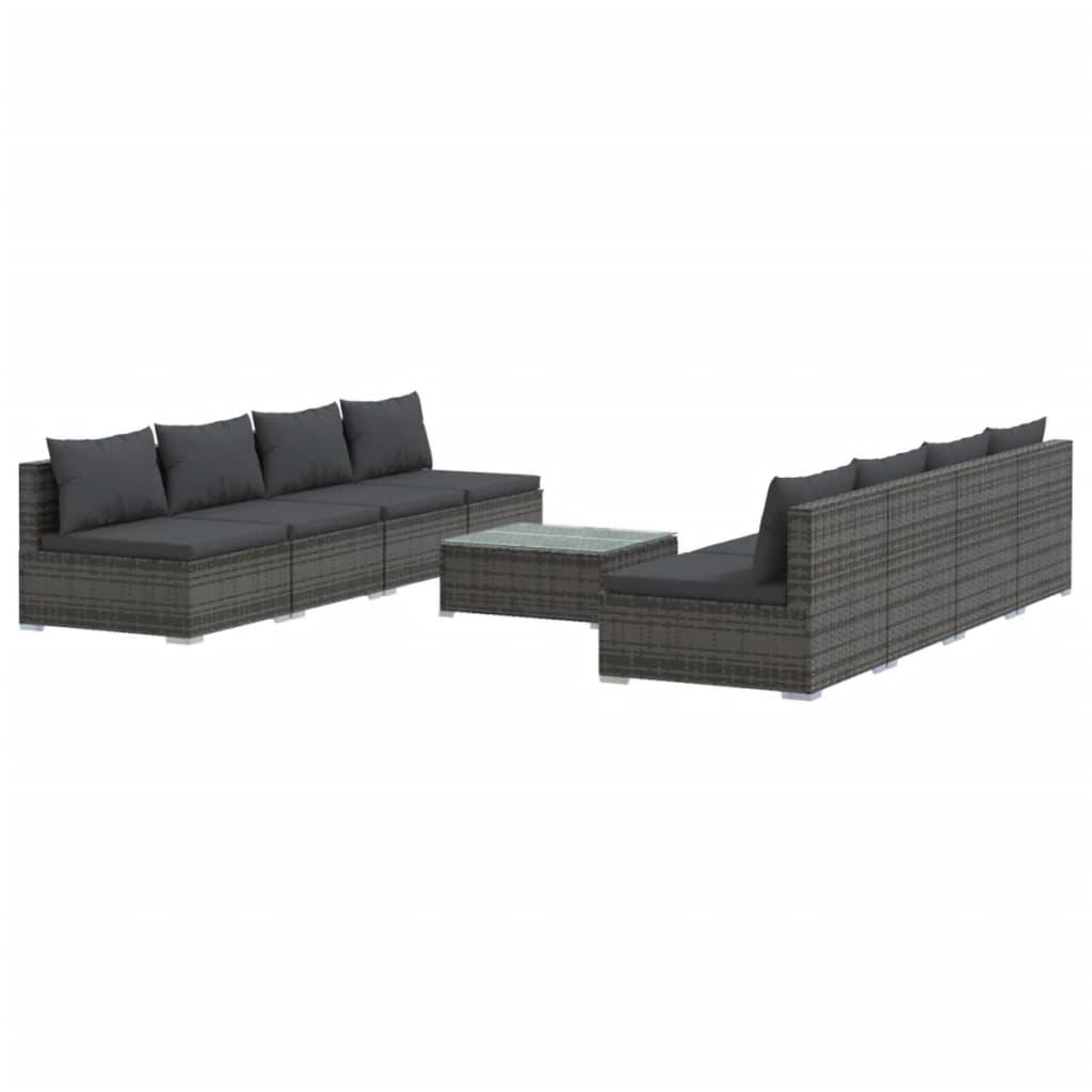 9 Piece Garden Lounge Set with Cushions Poly Rattan Grey
