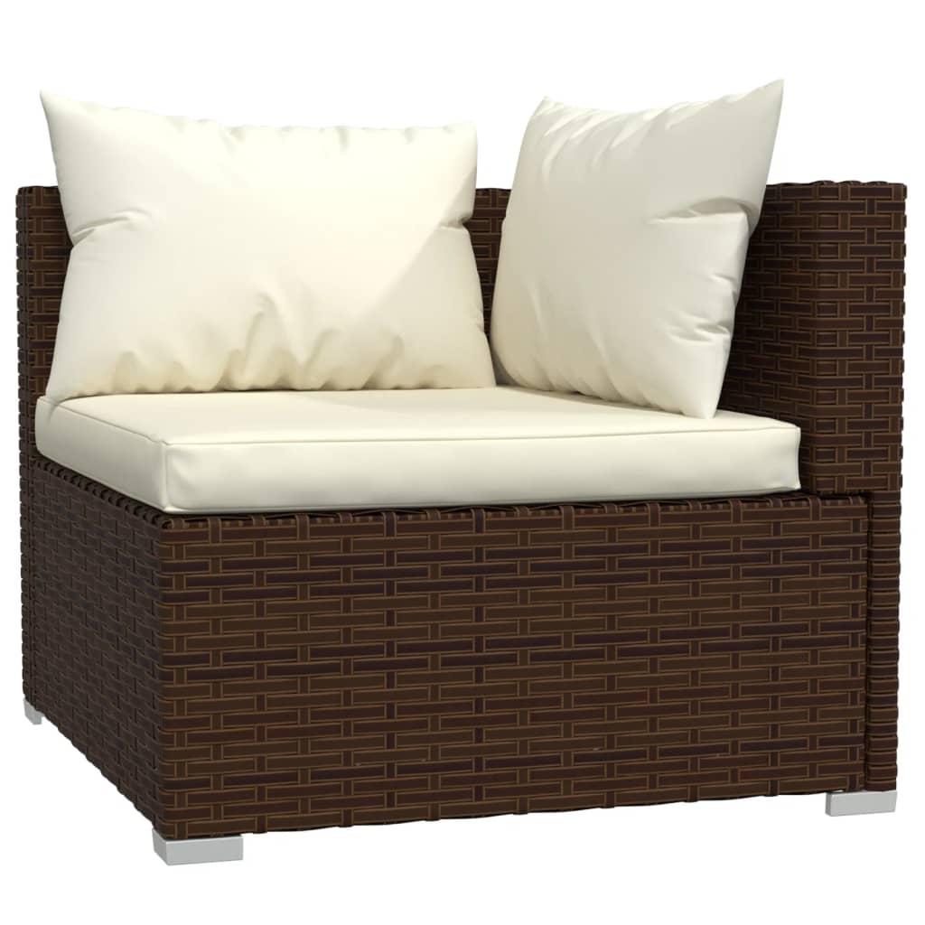 5 Piece Garden Lounge Set with Cushions Poly Rattan Brown
