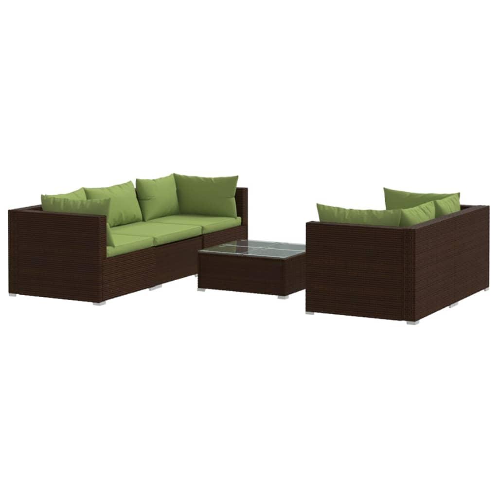 6 Piece Garden Lounge Set with Cushions Poly Rattan Brown