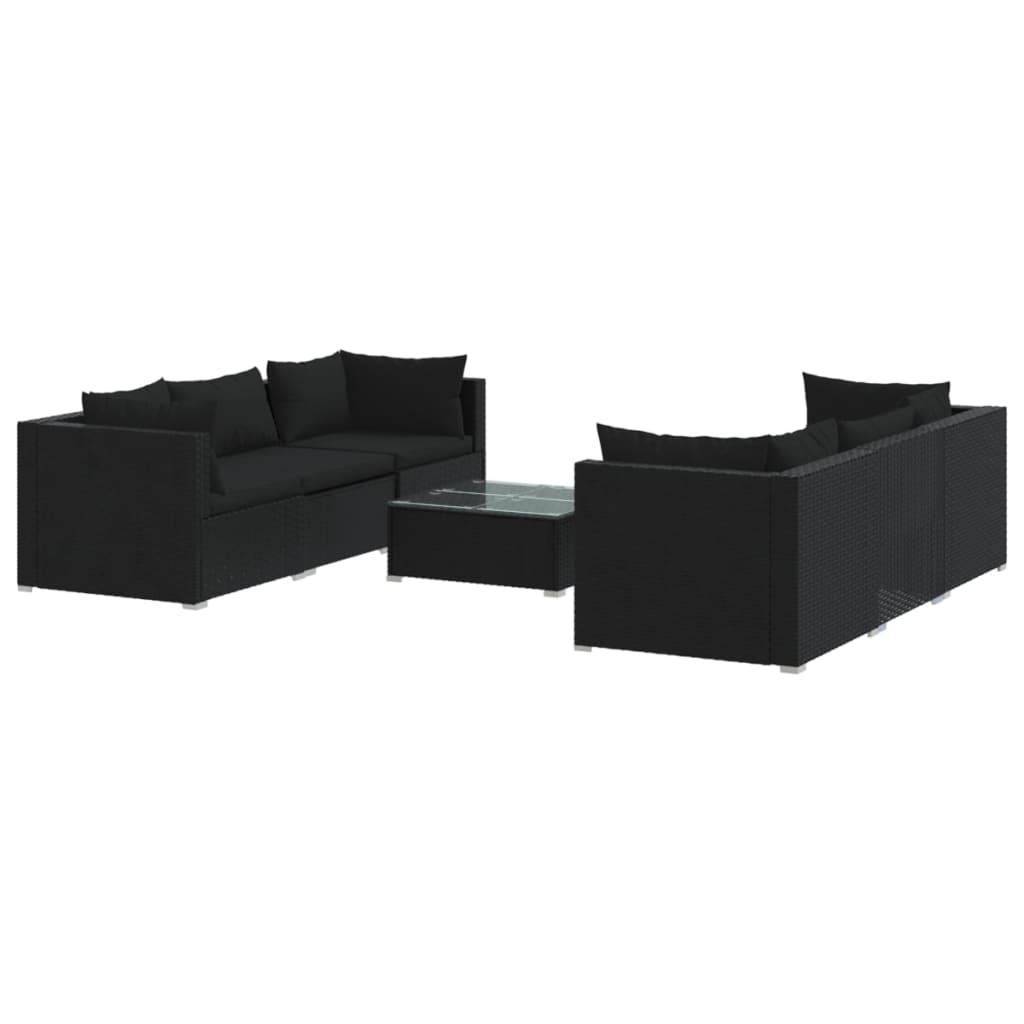 7 Piece Garden Lounge Set with Cushions Poly Rattan Black