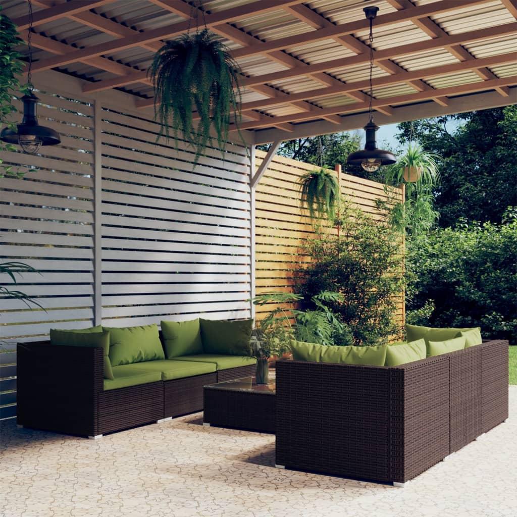 7 Piece Garden Lounge Set with Cushions Poly Rattan Brown
