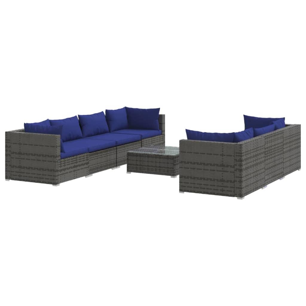 8 Piece Garden Lounge Set with Cushions Poly Rattan Grey