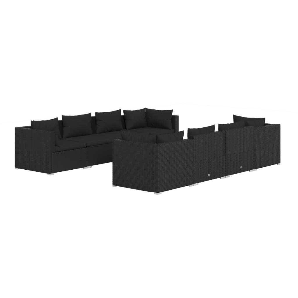 9 Piece Garden Lounge Set with Cushions Poly Rattan Black