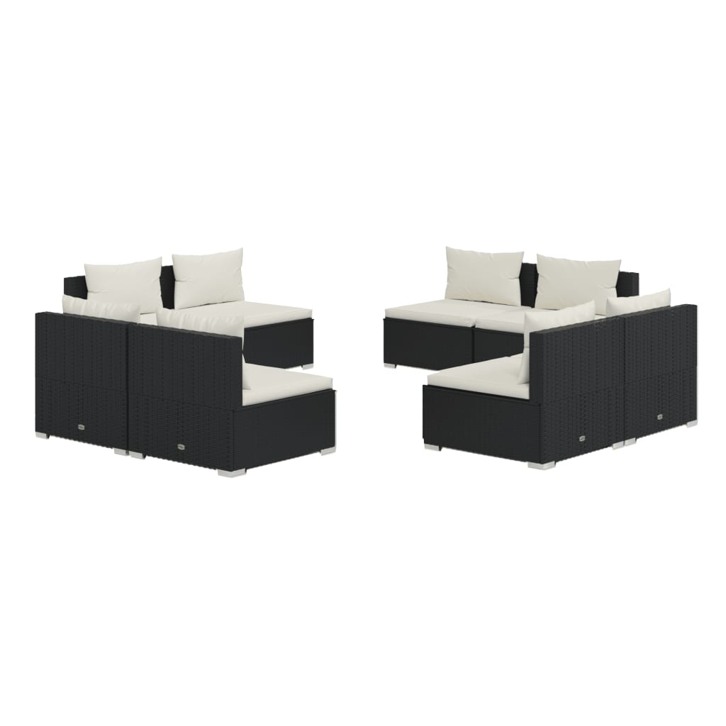 8 Piece Garden Lounge Set with Cushions Poly Rattan Black