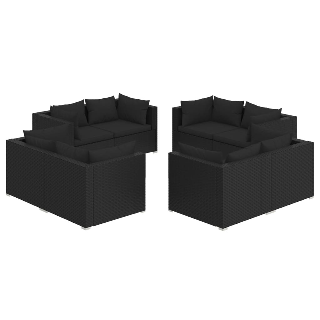 8 Piece Garden Lounge Set with Cushions Poly Rattan Black