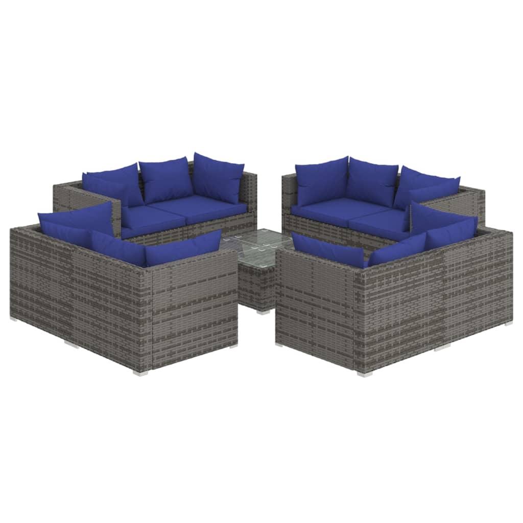 9 Piece Garden Lounge Set with Cushions Poly Rattan Grey