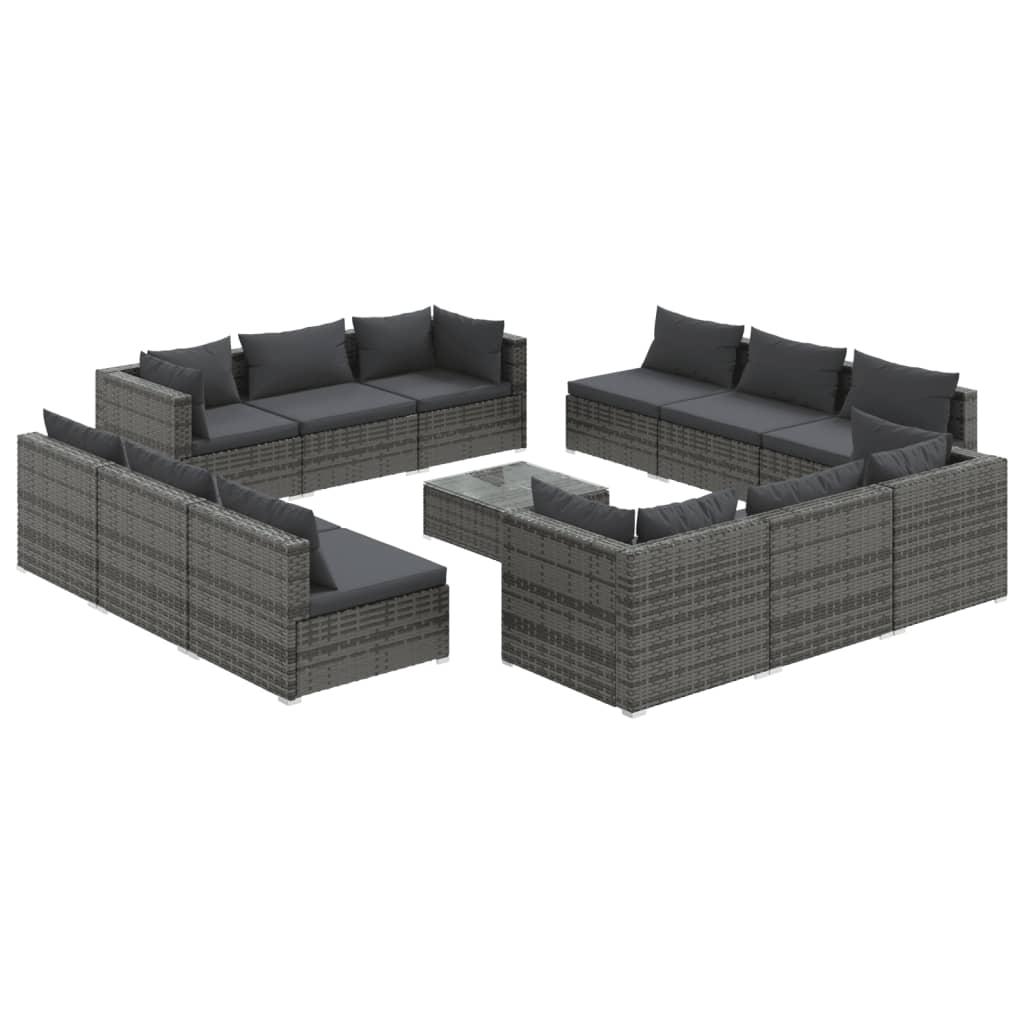 13 Piece Garden Lounge Set with Cushions Poly Rattan Grey