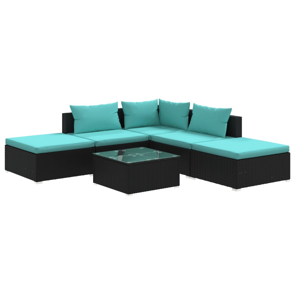 6 Piece Garden Lounge Set with Cushions Poly Rattan Black