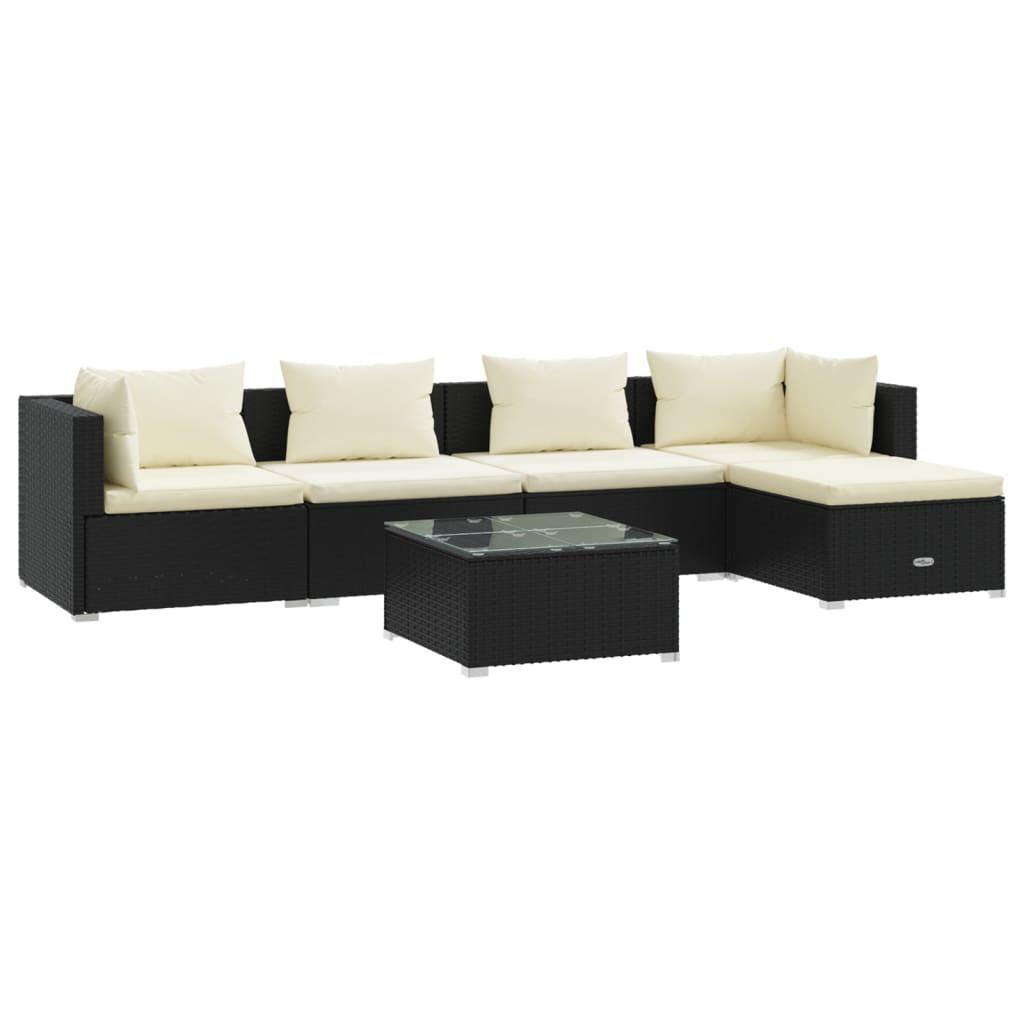 6 Piece Garden Lounge Set with Cushions Poly Rattan Black