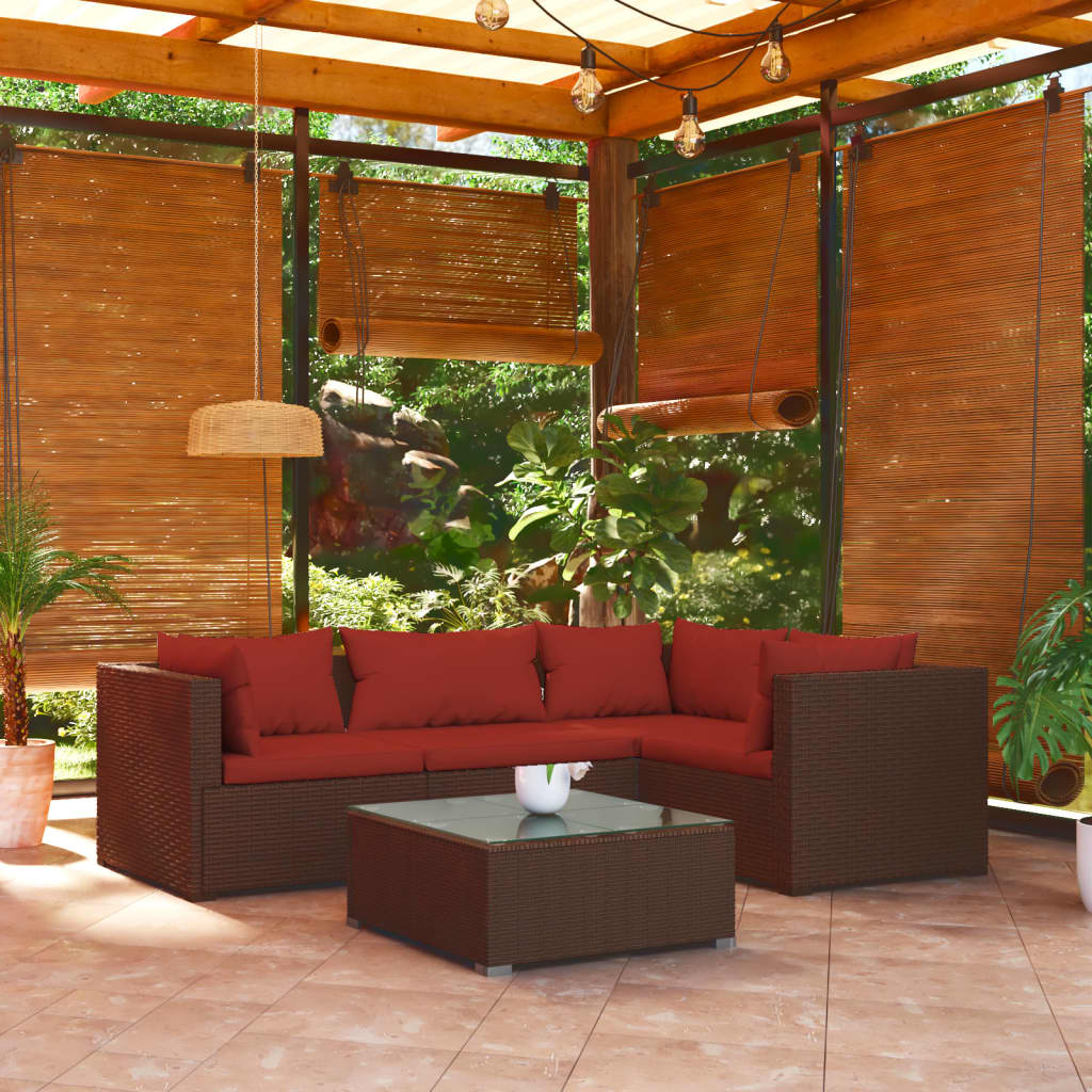 5 Piece Garden Lounge Set with Cushions Poly Rattan Brown