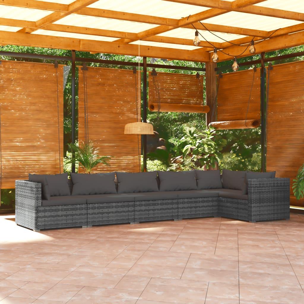 6 Piece Garden Lounge Set with Cushions Poly Rattan Grey
