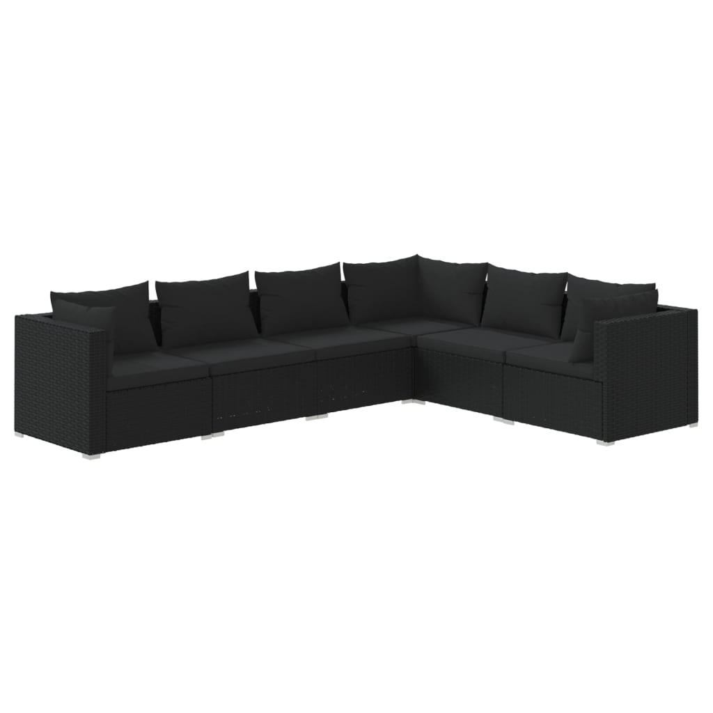 6 Piece Garden Lounge Set with Cushions Poly Rattan Black