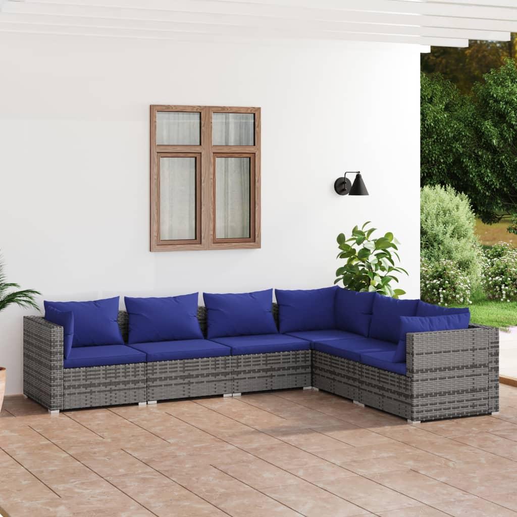 6 Piece Garden Lounge Set with Cushions Poly Rattan Grey