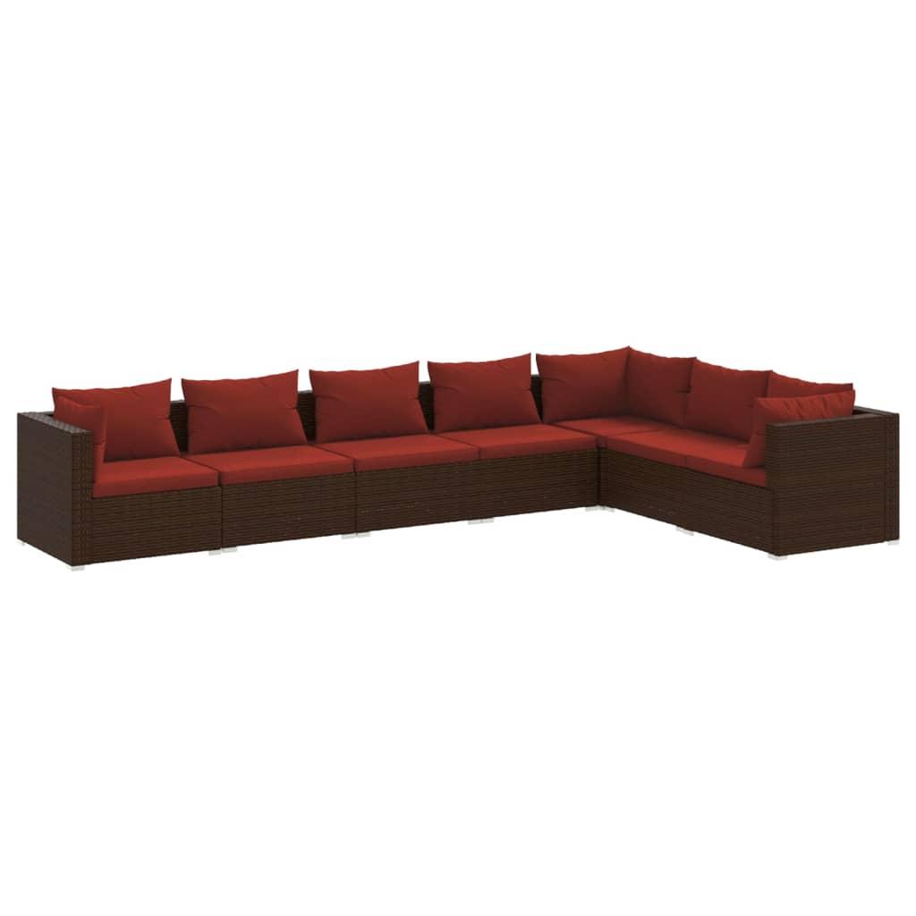 7 Piece Garden Lounge Set with Cushions Poly Rattan Brown