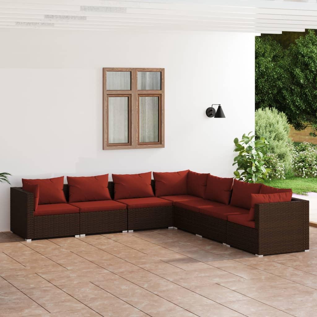 7 Piece Garden Lounge Set with Cushions Poly Rattan Brown