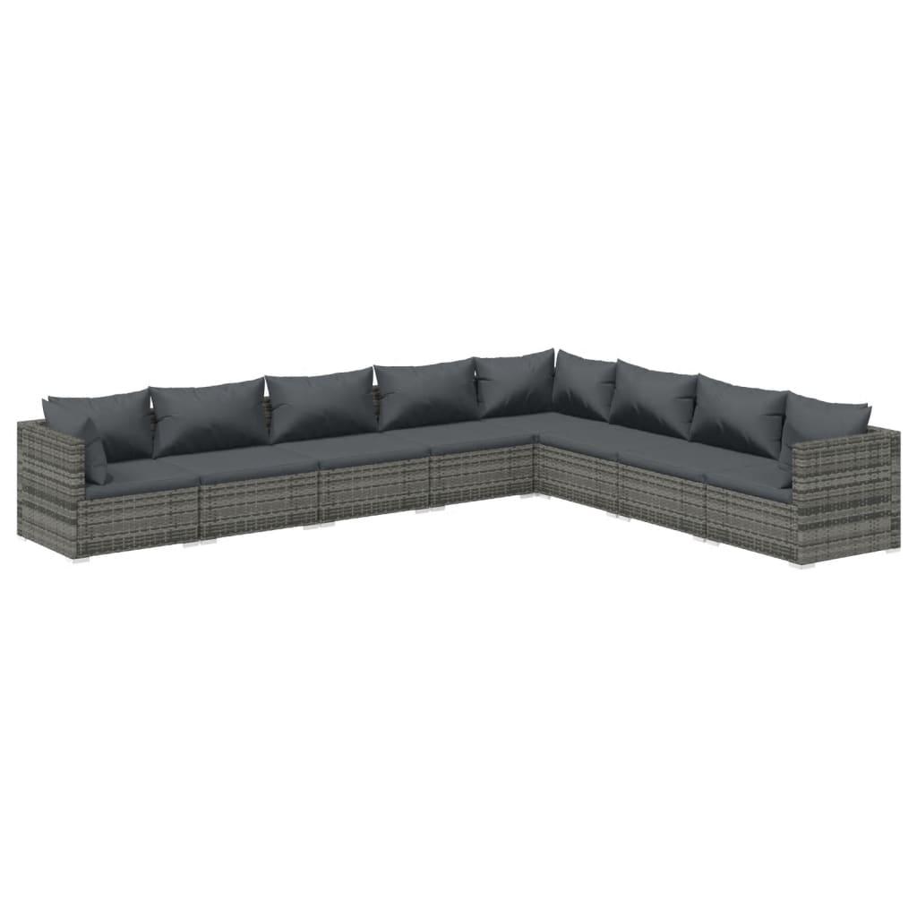 8 Piece Garden Lounge Set with Cushions Poly Rattan Grey
