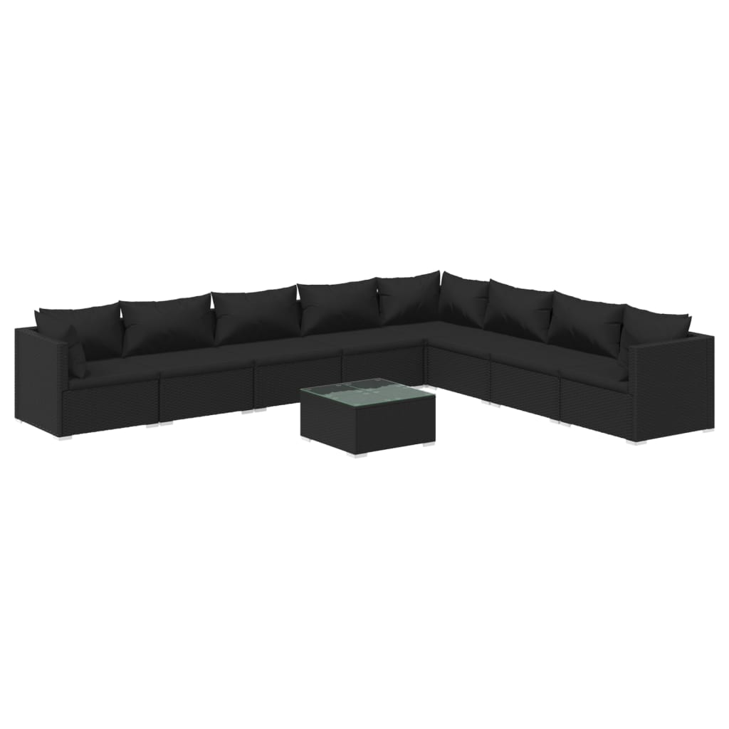 9 Piece Garden Lounge Set with Cushions Poly Rattan Black