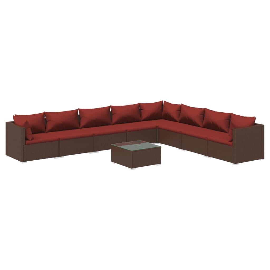 9 Piece Garden Lounge Set with Cushions Poly Rattan Brown