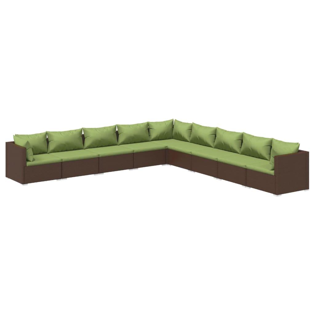 9 Piece Garden Lounge Set with Cushions Poly Rattan Brown