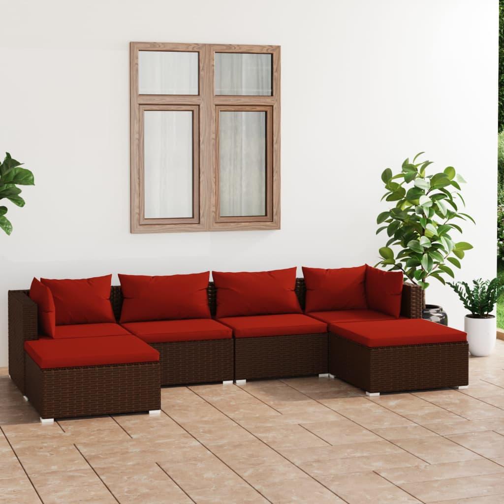 6 Piece Garden Lounge Set with Cushions Poly Rattan Brown