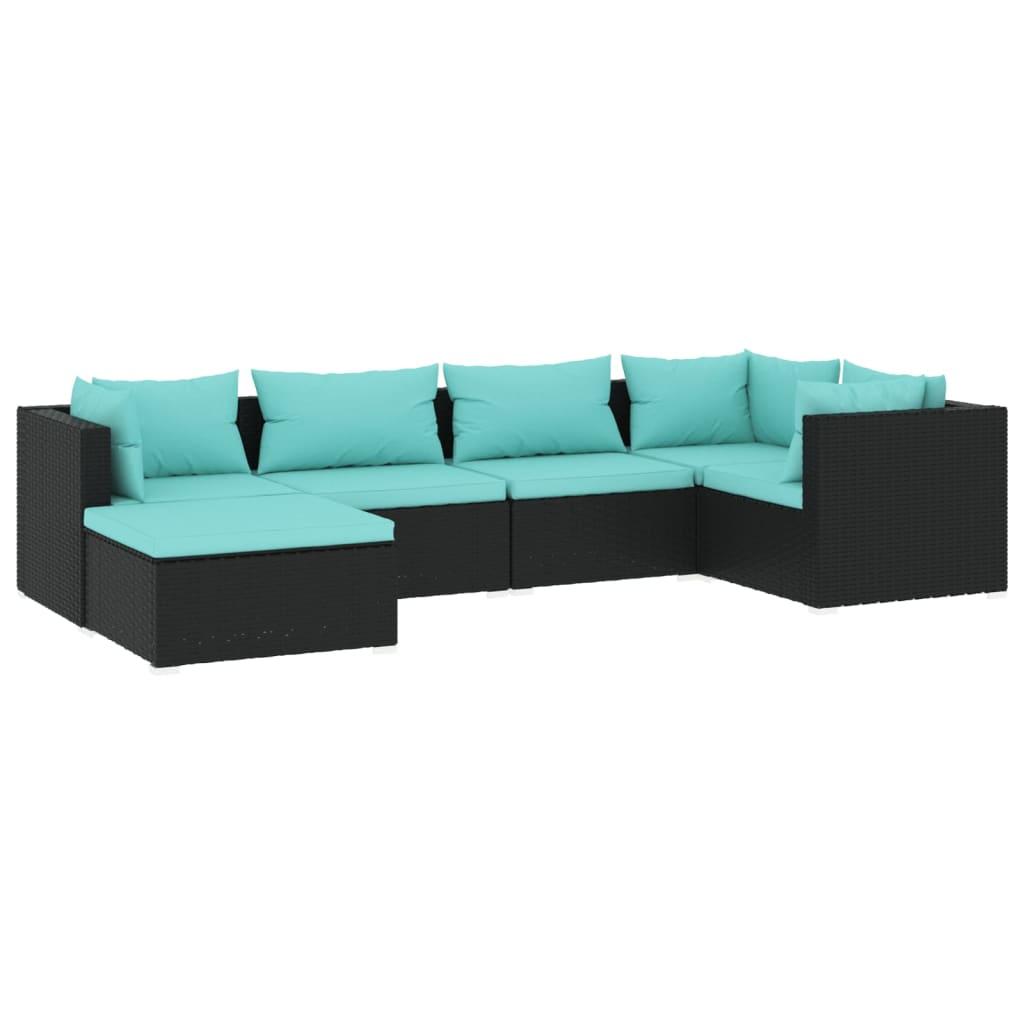6 Piece Garden Lounge Set with Cushions Poly Rattan Black
